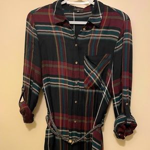 Dynamite Plaid Tunic with faux leather belt